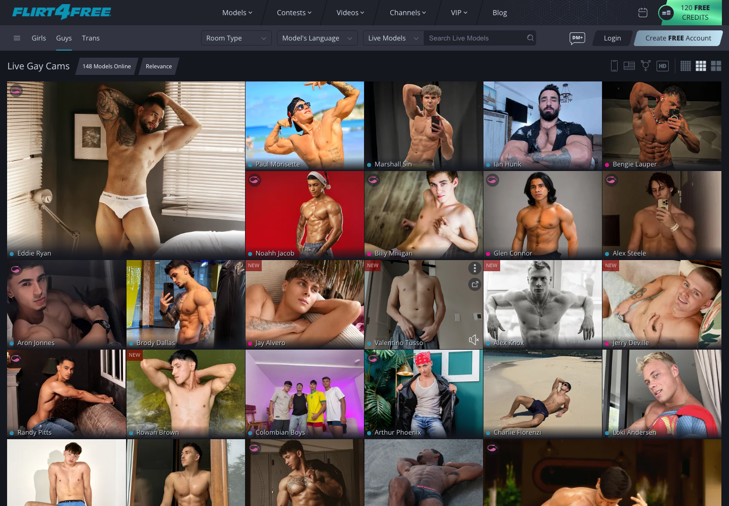 Post-entry Flirt4Free browse screen